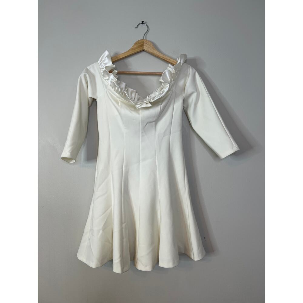 NWT Cinq A Sept Tamra Off Shoulder Ruffle Neck Long Sleeve Ivory Mini Dress - Picture 2 of 8